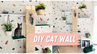 How To Build A Cat Wall | Renter Friendly Cat Shelves w/ Scratch Post | Small Beige Apartment