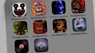 FNAF Ultimate Custom Night,FNaF 6 Pizzeria Simulator,FNaF 5,4,3,2,1,One Night at Flumpty's 3,2,1