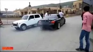 Chechen Mafia Showing Off with AK 47 on BMW M5