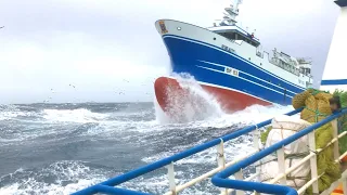 Ship in Storm | Fishing Trawler in Rough Seas and Massive Waves [4K]