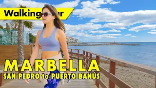 Marbella beachfront walk - San Pedro to Puerto Banús winter 2023 - Spain 4K immersive virtual tour