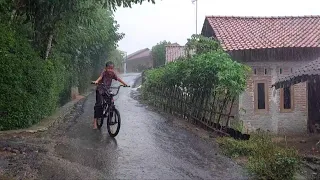 Heavy Rain in Indonesian Mountain Village | Walking in the pouring rain | Relaxing rain sounds