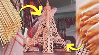 (Eiffel Tower with wooden sticks)‫ كيفية صنع برج إيفل رائع بأعواد خشبية سهل جداا🗼🗼