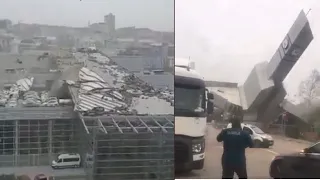 Hurricane Strength winds hit Istanbul destroying buildings in Turkey 29 Nov 2021