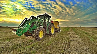 Żniwa 2016 - Prasowanie , zwożenie słomy / John Deere 6100MC + New Holland BR6090 Crop Cutter