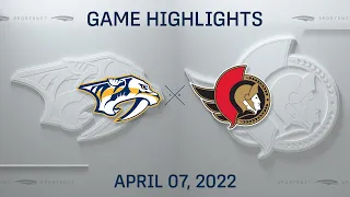 NHL Highlights | Predators vs. Senators - Apr. 7, 2022