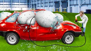 OPENING 100 AIRBAGS IN A CAR SIMULTANEOUSLY!