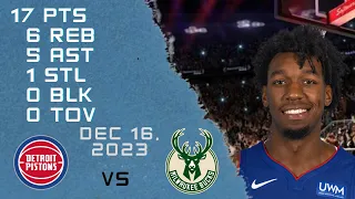 James Wiseman player Highlights PISTONS vs BUCKS NBA Regular season game 16-12-2023