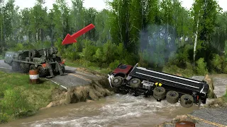 Spintires MudRunner - MAZ 7310RS Military Truck Recovery, Volvo FMX Dump Truck, Stuck in Broken Road