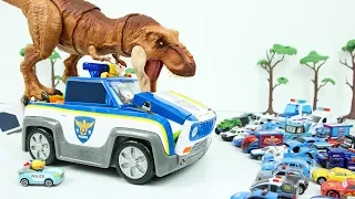 뽀로로 변신 경찰차 장난감 출동 놀이 쥬라기월드 공룡 티라노 사우루스 Pororo Police Car Toy Tyrannosaurus Dinosaur