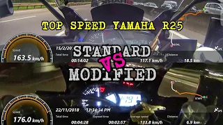 Top Speed Yamaha R25 2018 Standard VS Modified (basic a.k.a stage 1) Malaysia GPS Topspeed