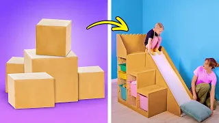 Tobogán DIY Para Niños 📦🎢 Y Otros Geniales Trucos de Cartón Para Padres Creativos