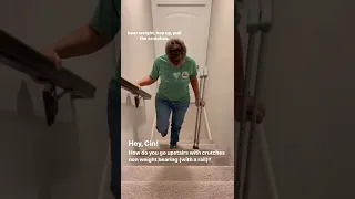 How do you go up stairs with crutches non weight bearing using a handrail?