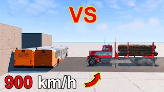 Double Bus HighWay Vs Log Truck (900 km/h) | Cars Crash Test ⏩ BeamNG | Car Bins