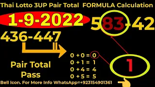 Thai Lotto 3UP Pair Total  FORMULA Calculation  for 1-9-2022