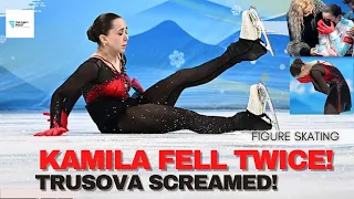 Russian figure skater KAMILA VALIEVA FALLS twice and breaks down in TEARS  during free skate routine