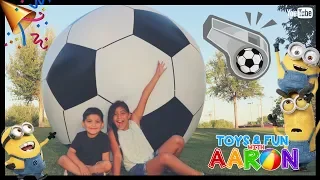 GIANT Soccer Ball! 6 Feet TALL with Aaron | Kids Video