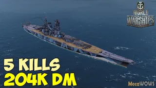 World of WarShips | Musashi | 5 KILLS | 204K Damage - Replay Gameplay 4K 60 fps