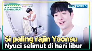 [IND/ENG] Yoonsu serajin itu sampe nyuci selimut MANUAL | Fun-Staurant | KBS WORLD TV 240415