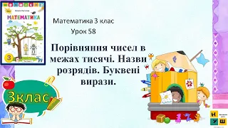 Математика урок 58. Порівняння чисел в межах тисячі. Назви розрядів. Буквені вирази.