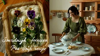 Sourdough Focaccia art & Pea Soup recipe 🌿 Cottage kitchen | Homesteading Vlog | Slow Living