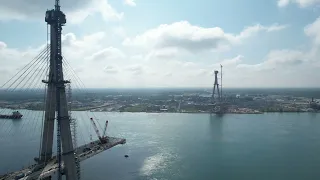 Drone Footage Gordie Howe International Bridge Contruction