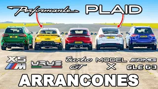 Model X PLAID vs Urus Perf vs Turbo GT vs X5M vs GLE 63: ARRANCONES