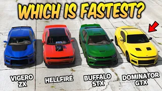 GTA 5 ONLINE - VIGERO ZX VS HELLFIRE VS BUFFALO STX VS DOMINATOR GTX (WHICH IS FASTEST?)