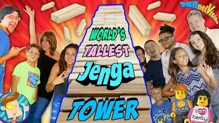 WORLD'S LARGEST JENGA TOWER FALLS DOWN!! 9+ ft  Tall Giant Jumbo Blocks w  FUNnel Vision & Friends