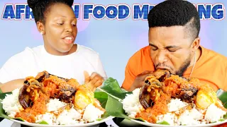 FINGER LICKING IRRESISTIBLE SPICY PAPER RICE AND STEW BLACK FISH SNAIL MUKBANG | AFRICAN FOOD