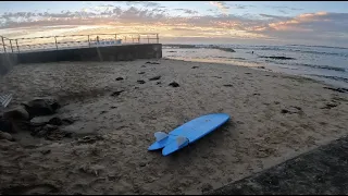 Surfing Retro Fish in small peeling waves/Awesome sunrise!