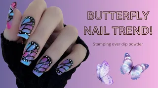 BUTTERFLY NAIL TREND | NO GEL | STAMPING OVER DIP POWDER | AZUREBEAUTY