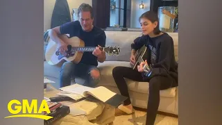 Cindy Crawford’s daughter posted a cover of The Eagles’ ‘Take It Easy’ with her dad l GMA Digital