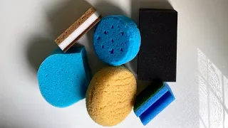 ASMR bulk dry sponge ripping + scratching - crispy kitchen / bath / car / foam sponges