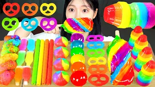 ASMR MUKBANG| 레인보우 디저트 무지개 롤업젤리 탕후루 아이스크림 먹방 & 레시피 RAINBOW DESSERT MACARONS EATING