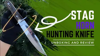 Stag handle hunting fixed blade bowie knife, Unboxing & Review | USA Knives Forest