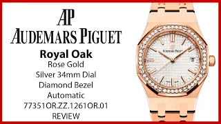 ▶Audemars Piguet Royal Oak Rose Gold Silver 34mm Dial & Diamond Bezel - REVIEW 77351OR.ZZ.1261OR.01