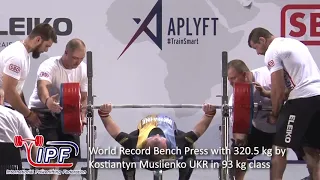 World Record Bench Press with 320.5 kg by Kostiantyn Musiienko UKR in 93 kg class