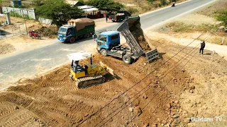 WOW! Powerful Project On The Road Bulldozer Pushing Soil And Dump Truck 5Ton