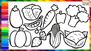 Cómo Dibujar y Colorear 10 Vegetales 🍆🍅🥔🥕 Dibujos Para Niños