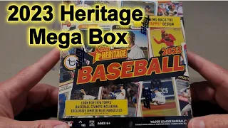 BRAND NEW RELEASE!! 2023 Topps Heritage Mega Box! From Wal-Mart with 3 Blue Sparkle Chrome Parallels