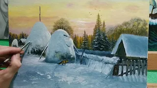 Зимний пейзаж маслом второй слой|winter landscape oil art