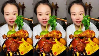 Yummy Spicy Food Mukbang: Braised Chicken Legs With Pork Belly And Green Vegetables #food #asmr