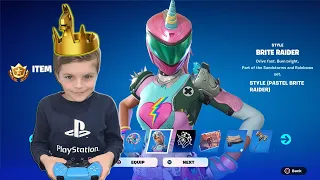 Unlocking NEW Fortnite Battle Pass Skin BRITE RAIDER PASTEL Gold Crown Victory Royale Wins Gameplay