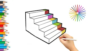 Stairs /Drawing, Coloring, Painting, for Kids and Toddlers.. How to Draw a Stairs Step By Step