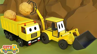 Construction Vehicles dump truck & bulldozer build the road for kids