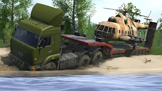 Spintires MudRunner -  Kamaz 6460 6x6 Driving Offroad - Military Transporting Helicopter