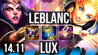 LEBLANC vs LUX (MID) | 7/0/4, 67% winrate, Godlike | EUW Diamond | 14.11