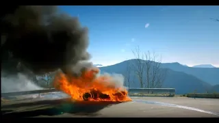 Alpine A110 on fire in Top Gear Monte Carlo Rally  / w płomieniach