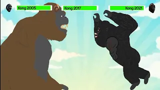 [DC2] Kong (2005) vs Kong (2017) vs Kong (2021) | ANIMATION with healthbars